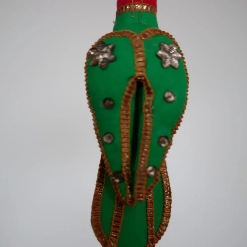 Vintage Handmade India Green Cotton Metal Sparkles Christmas Parrot Ornament